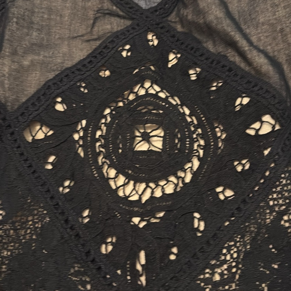 Free People Angel lace black babydoll dress SZ SM lined dark whimsy fairy boho - Picture 15 of 16